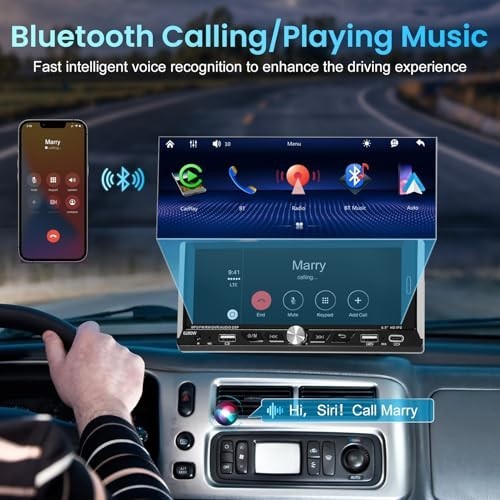 Single Din Car Stereo, 6.9” Touchscreen, Wireless Apple CarPlay, Android Auto, B
