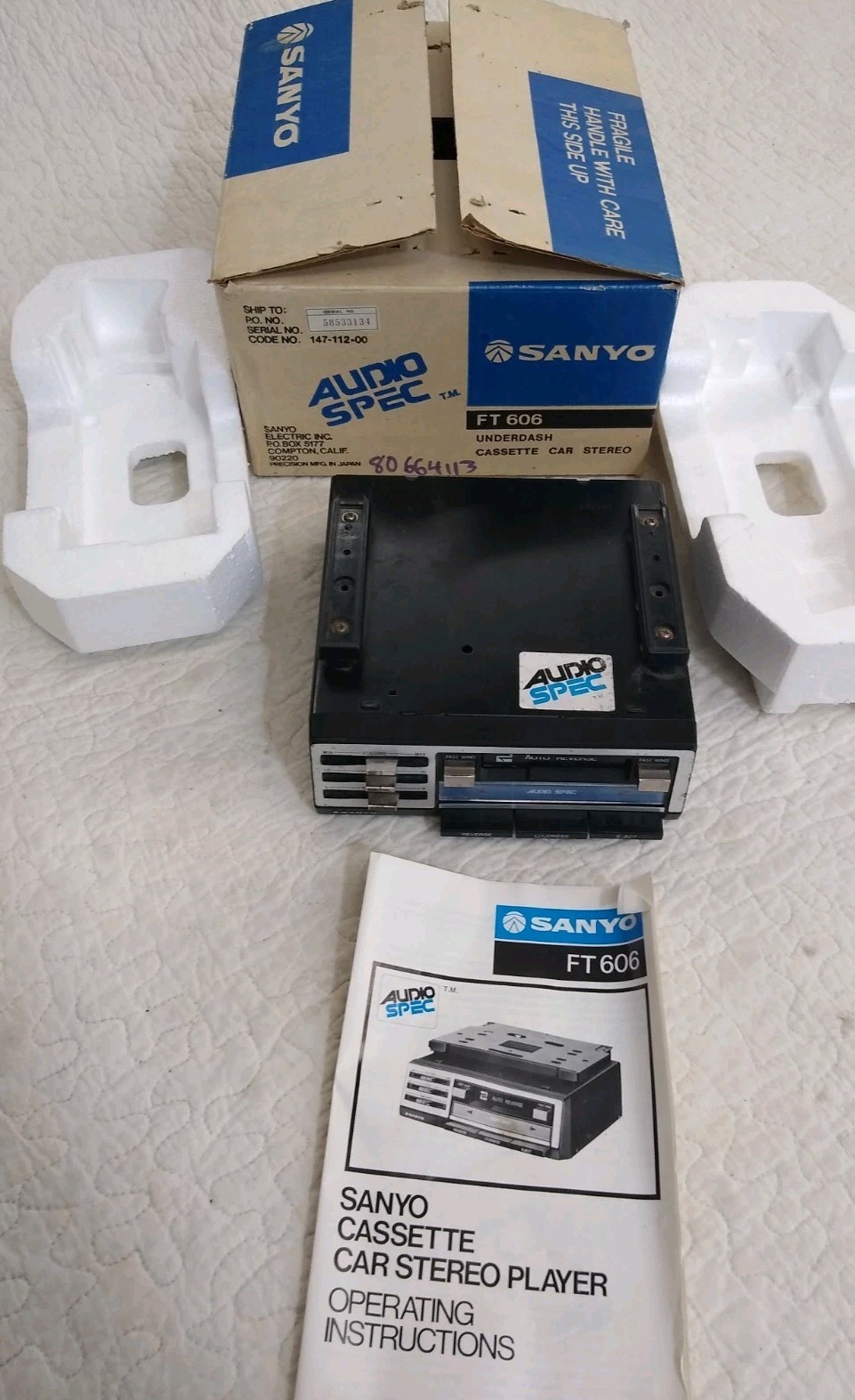 Sanyo audio spec model FT 606 Car Stereo Tape Player Made In Japan
