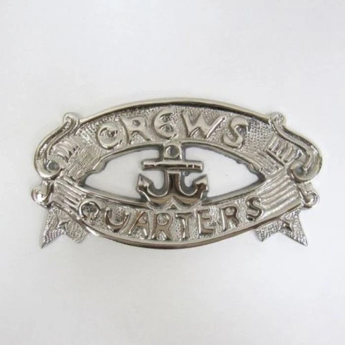 Boat Cabin Door Sign – "Crew's Quarters" Silver Finish Maritime Wall Decorative