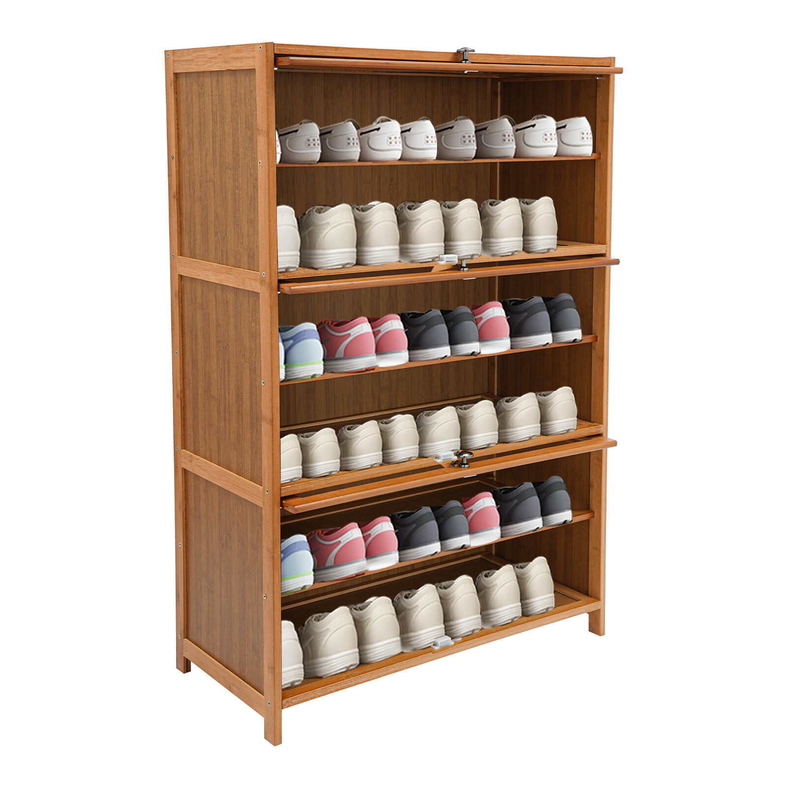 Shoe Organizer 6-Tier Storage Cabinet w/ 3 Flip-up Door 32" Entryway Bamboo