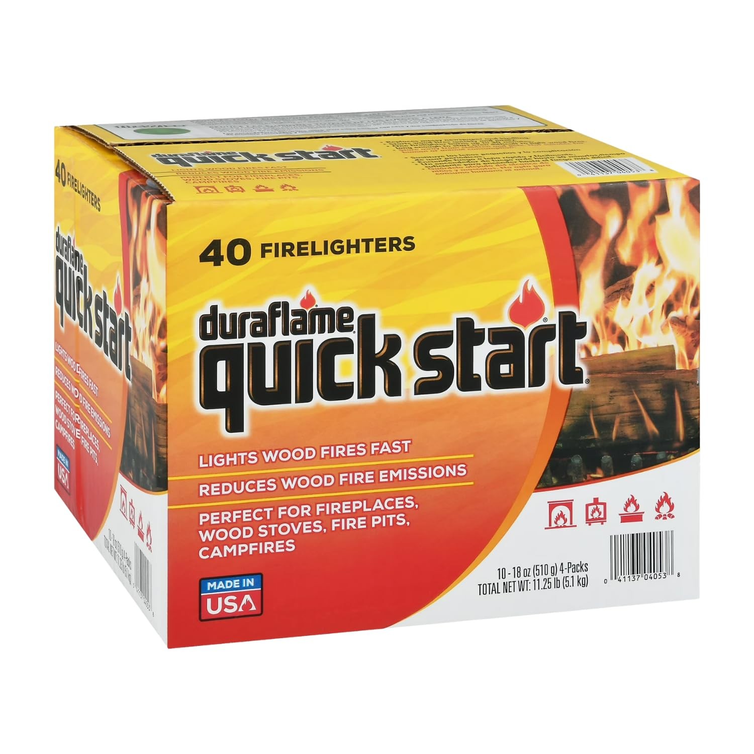 Duraflame Quick Start Firelighters – 40 Count Case | Instant, 1 Pack, Black