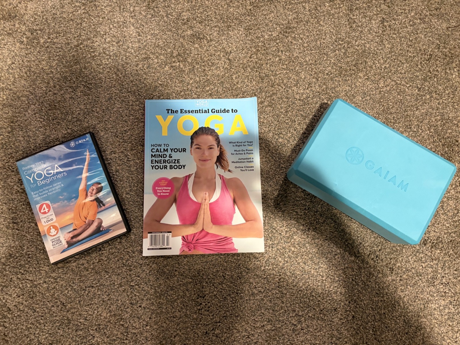 Yoga for Beginners Kit with instructional video, magazine and foam step