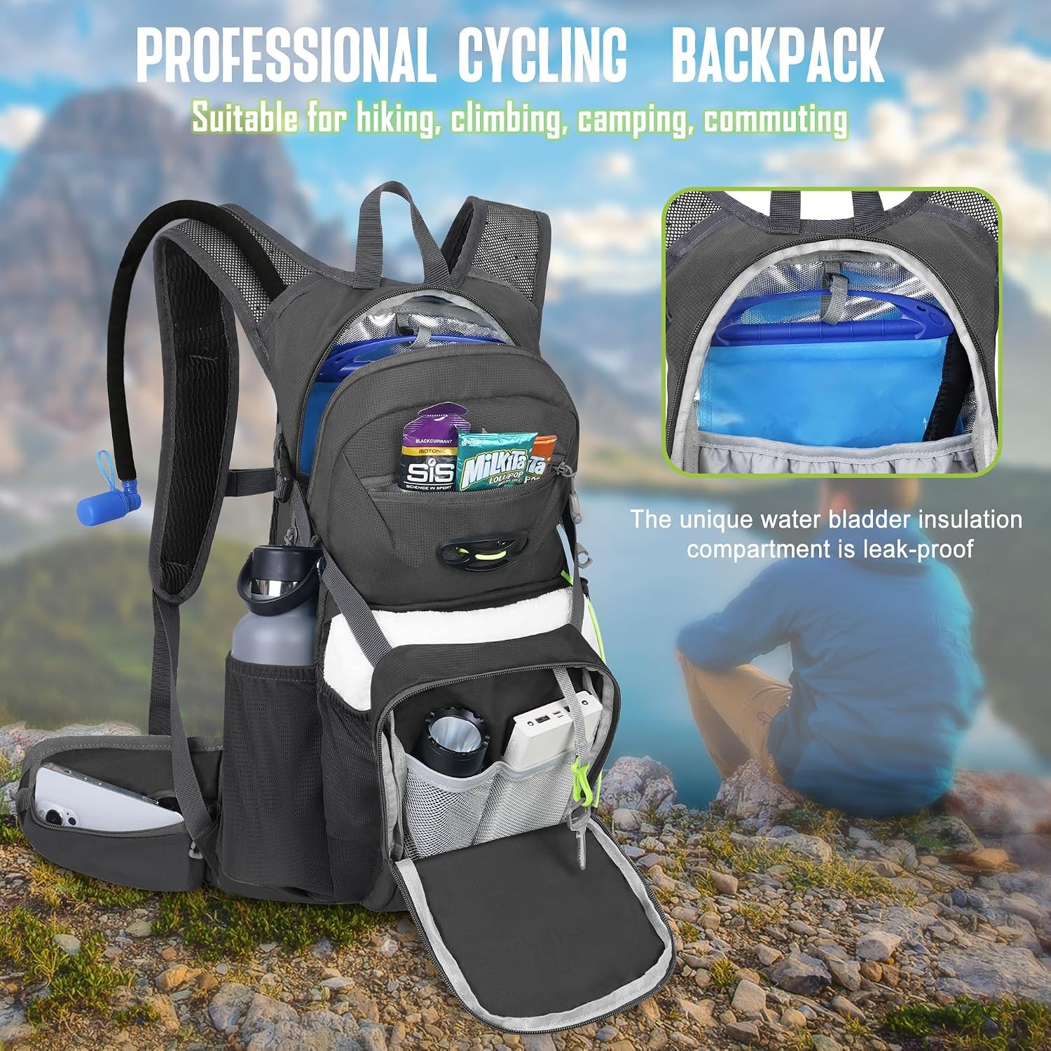 Hydration Backpack,18L Hiking Backpack w/ 3L Water Bladder|Multipurpose Backpack