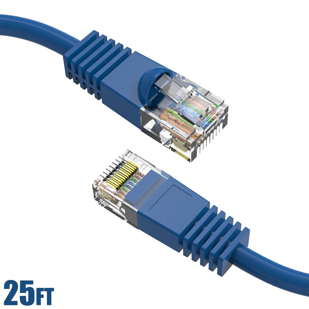 25FT Cat5E RJ45 Network LAN Ethernet UTP Patch Cable Cord Gold Copper Wire Blue
