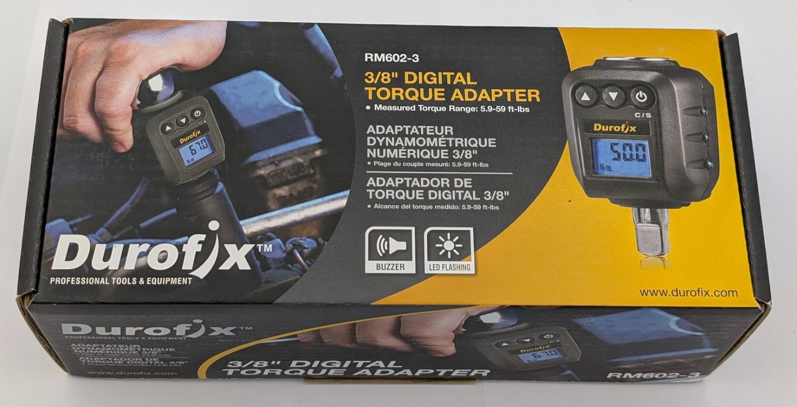 Durofix RM602-3 3/8” Digital Torque Adapter, 5.9-59 ft-lbs, Buzzer & LED Notif.