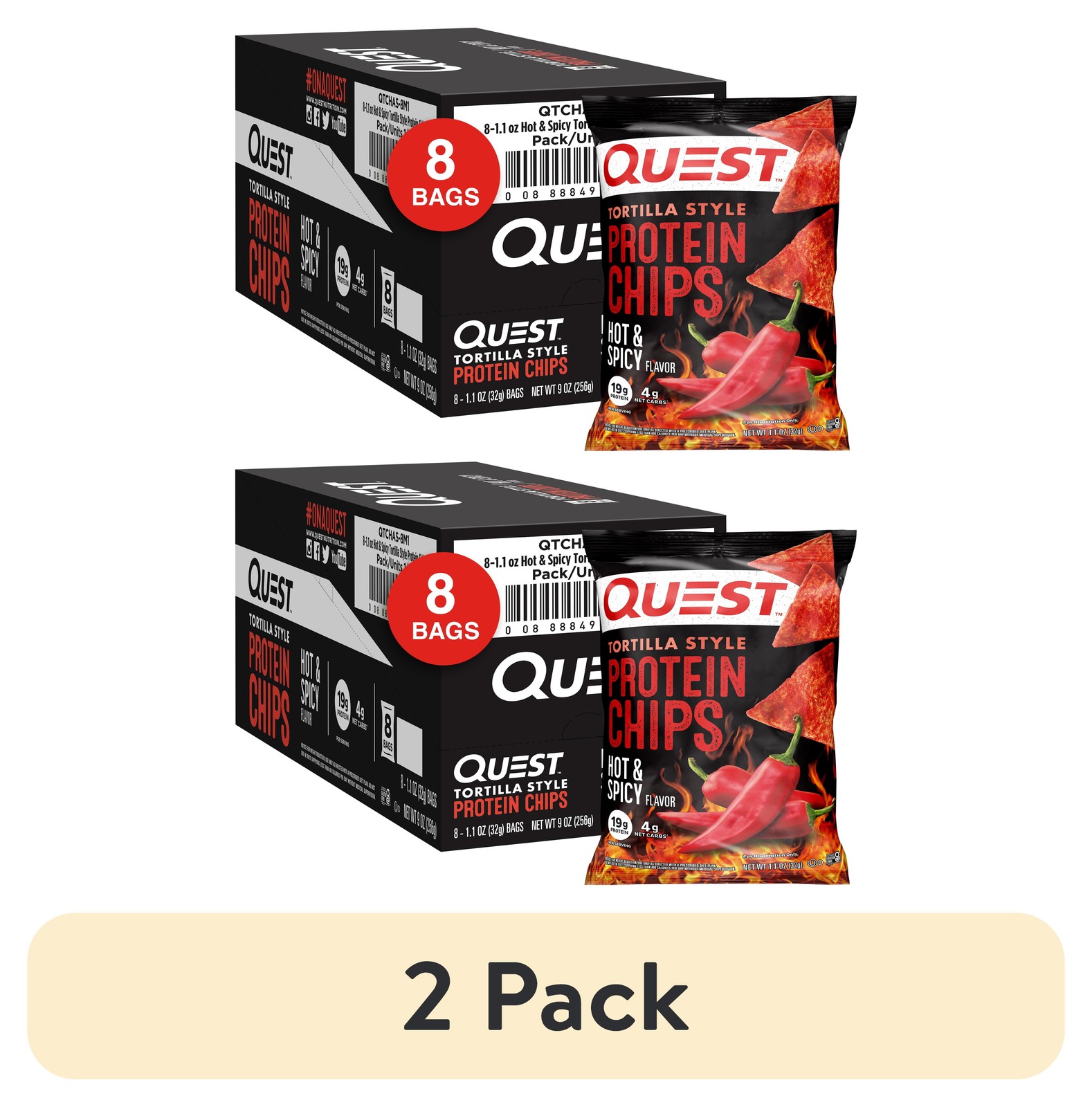 Quest Tortilla Style Protein Chips with 19G of Protein, Hot & Spicy Flavor, 1.1