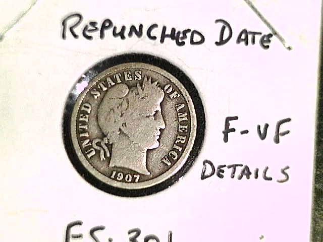 1907 Repunched Date Barber Dime