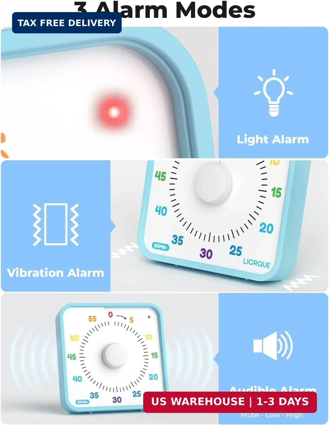 LIORQUE 7.5-Inch Large Visual Timer, 60-Minute Classroom Timer Magnetic | Non-Ti