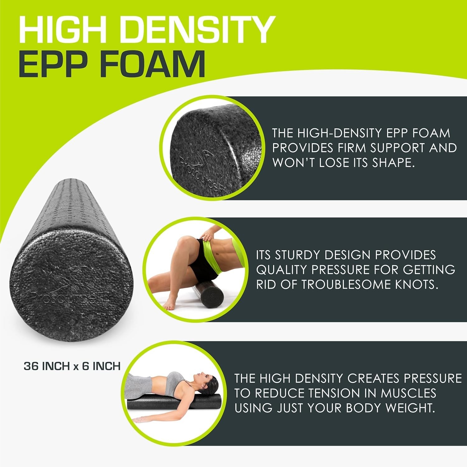 High Density Foam Rollers Long, Firm Full Body Athletic Massage Tool for Back...