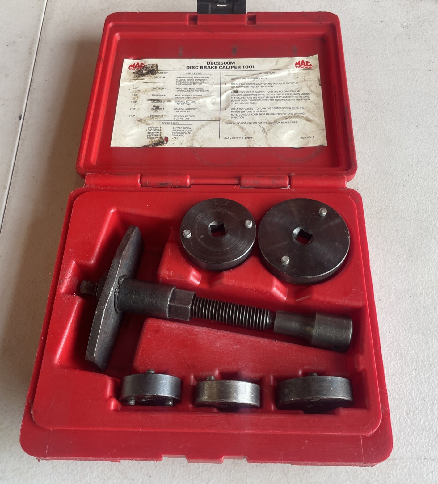 Mac Tools DBC2500M Disc Brake Caliper Tool Set USA w/ Case Complete Mechanic