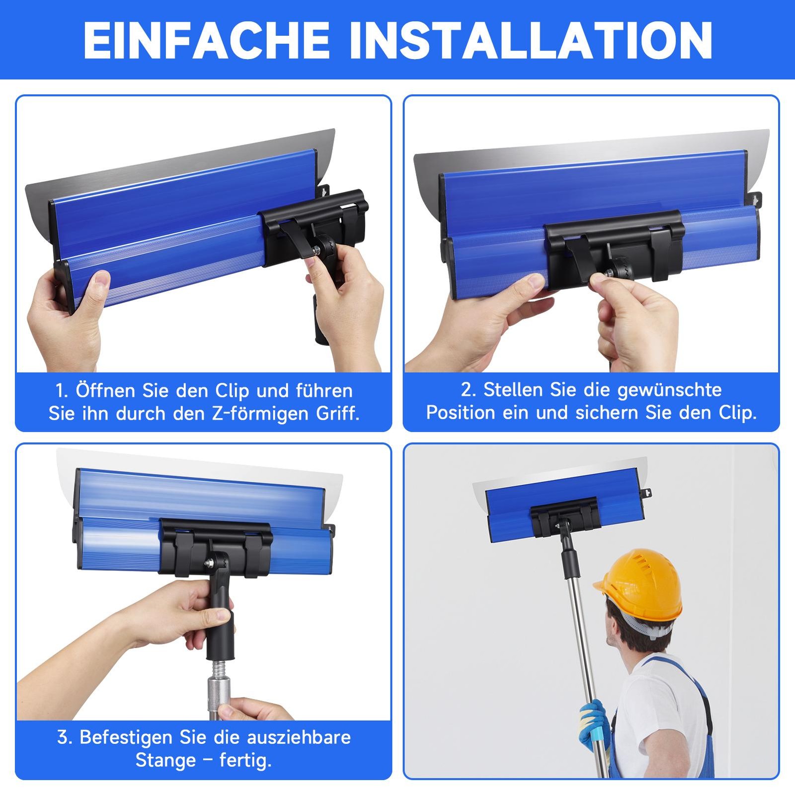 7pcs Set Drywall Composite Skimming Blades w/ Adapter + Extension Handle
