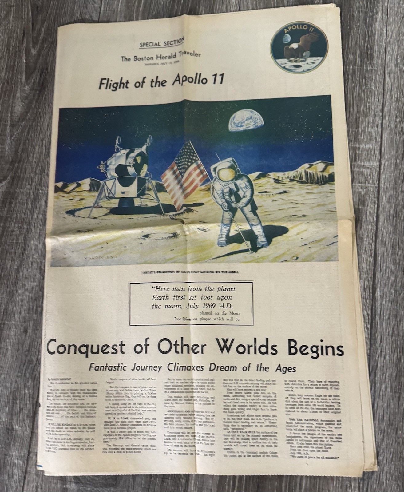 Rare July 17, 1969 - Flight Of The Apollo 11 Boston Herald Insert  Space Travel