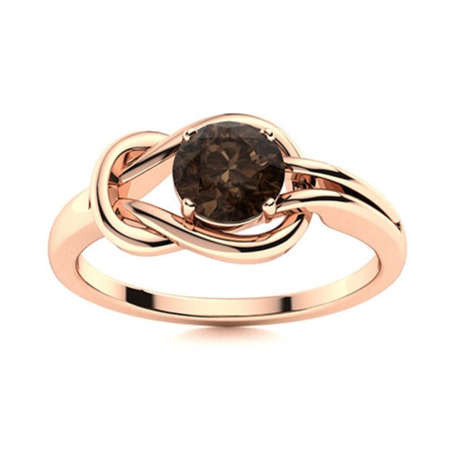 5MM Round Smoky Quartz Infinity Love Knot Ring 925 Sterling Silver Rose Plated