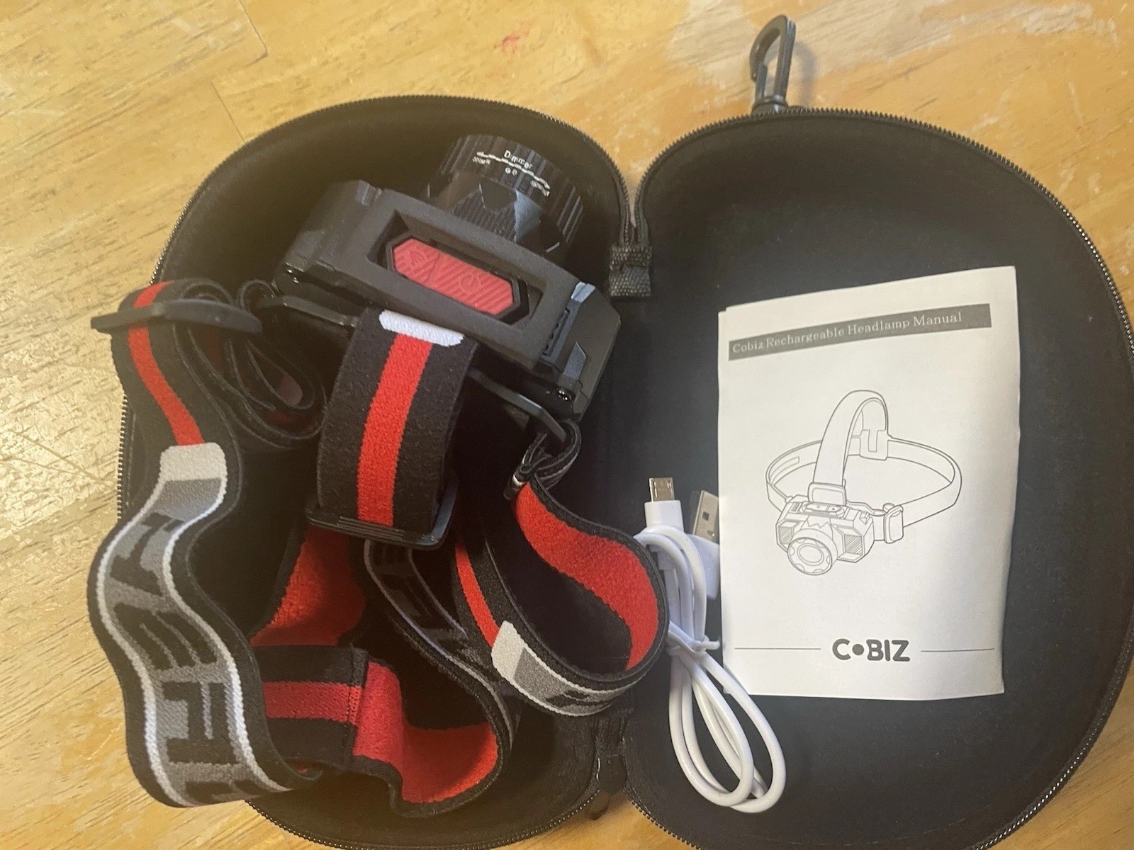 Cobiz Rechargable Headlamp with Charger, Instructions and Carrying Case