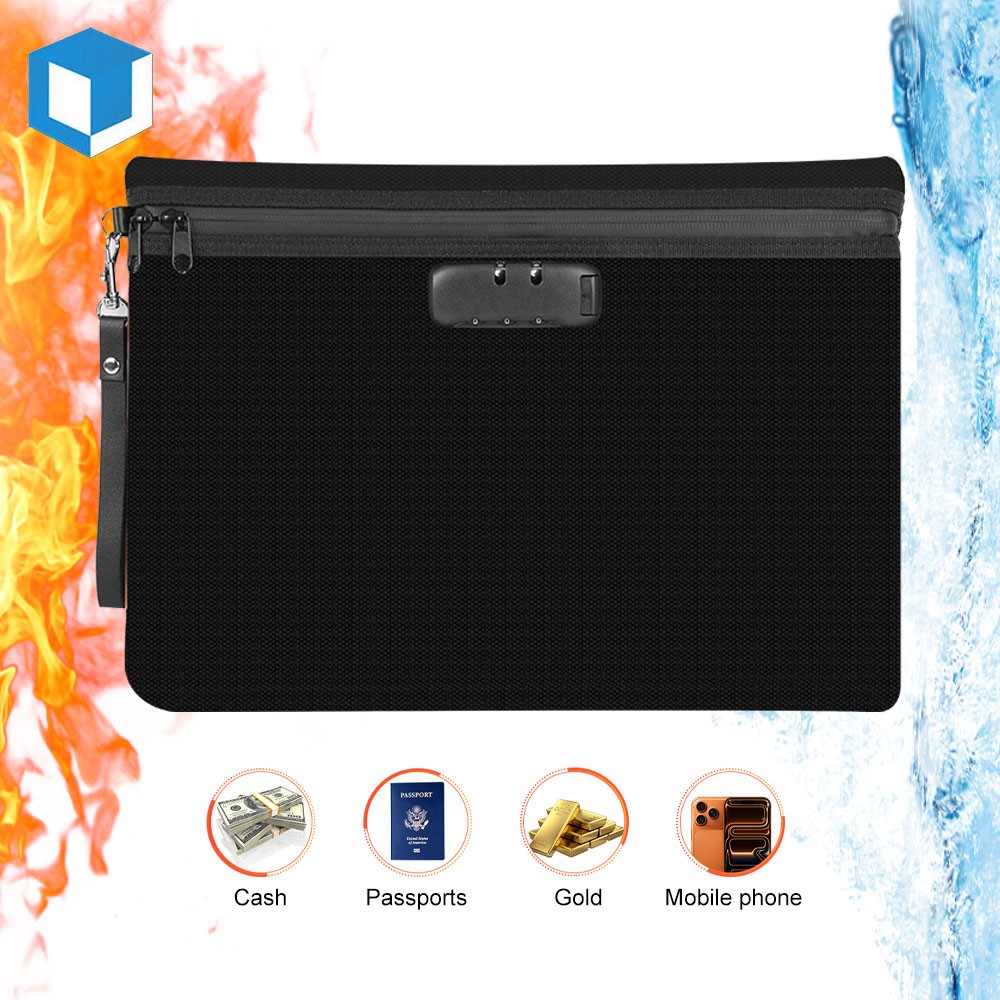 Fireproof Document Money Bag w/Lock Waterproof Organizer Pouch fr File Cash Safe