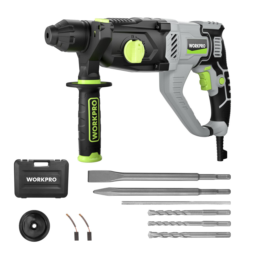 WORKPRO Rotary Hammer Drill 5PC Bits Lightweight Corded Premium SDS-Plus 7.5 AMP