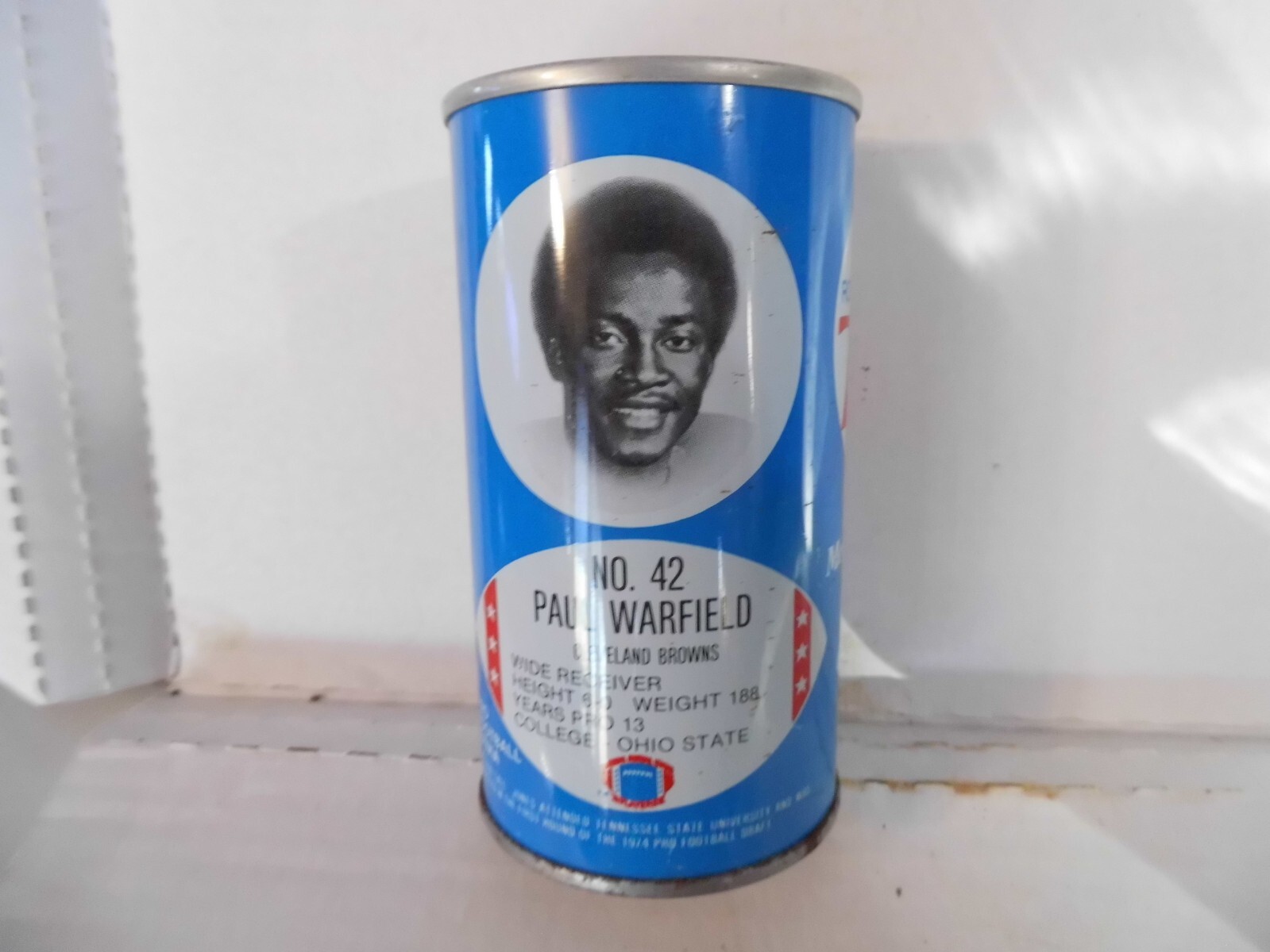 ROYAL CROWN RC COLA NFL CLEVELAND BROWNS PAUL WARFIELD SODA CAN~#42