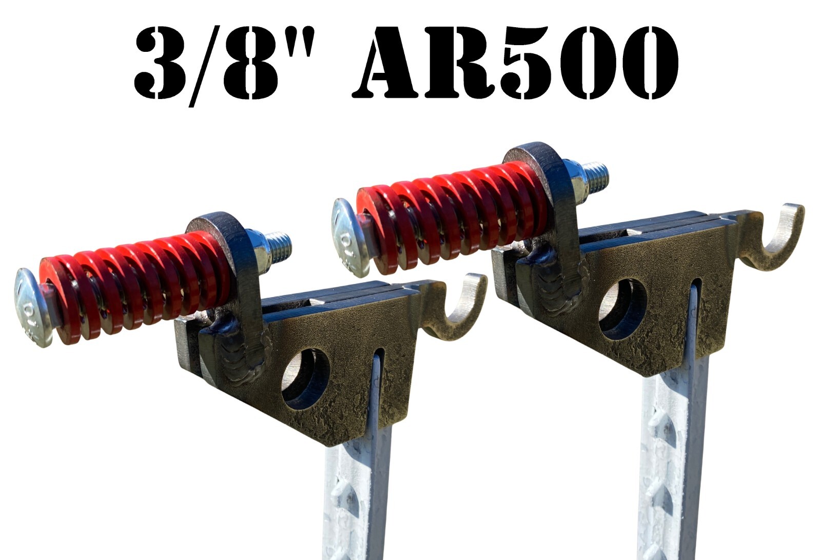 3/8" AR500 Hardened Steel Shooting Target Spring T-Post Mount - Range Stand 2pc