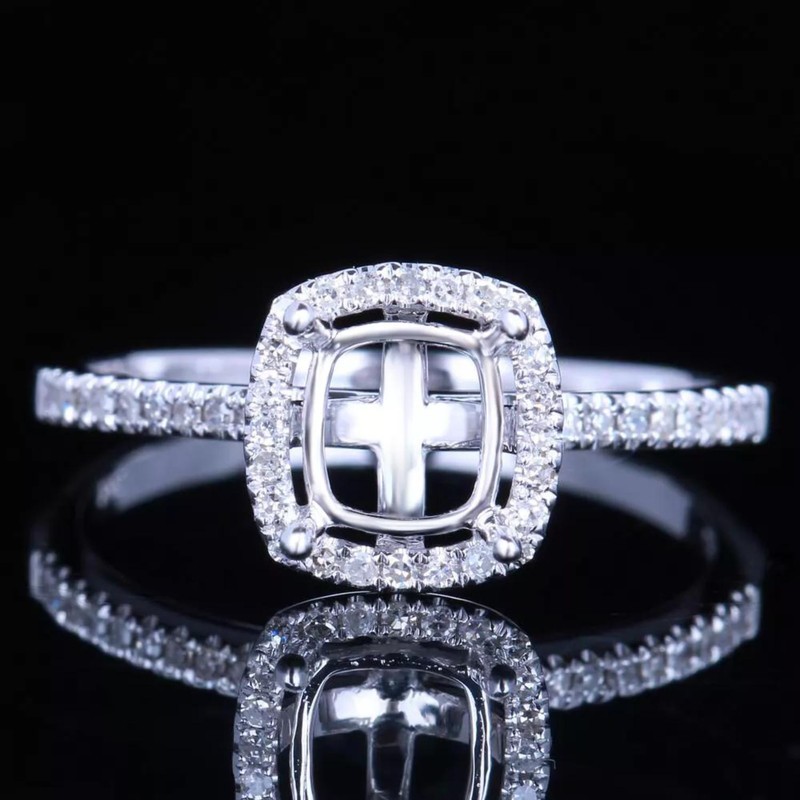 925 Sterling Silver 6x5mm Cushion Ring Setting Semi Mount Halo Engagement Ring
