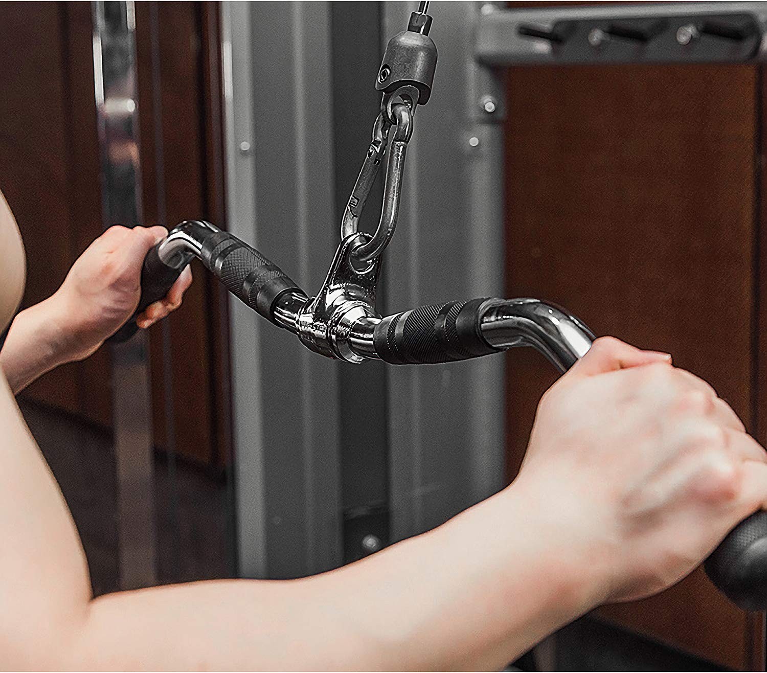 Lat Bar Cable Machine Attachment, Curl Pulldown Bar with Full Rotation and Ru...