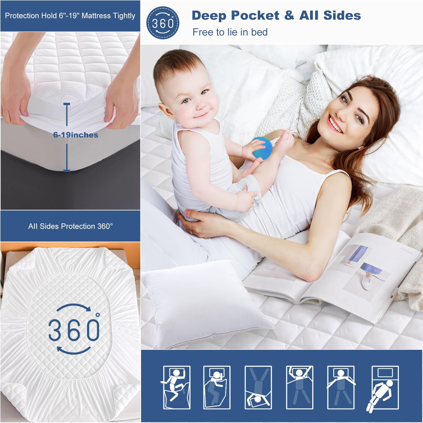 GRT Twin Waterproof Mattress Pad, 100% Quilted Fitted Twin, White