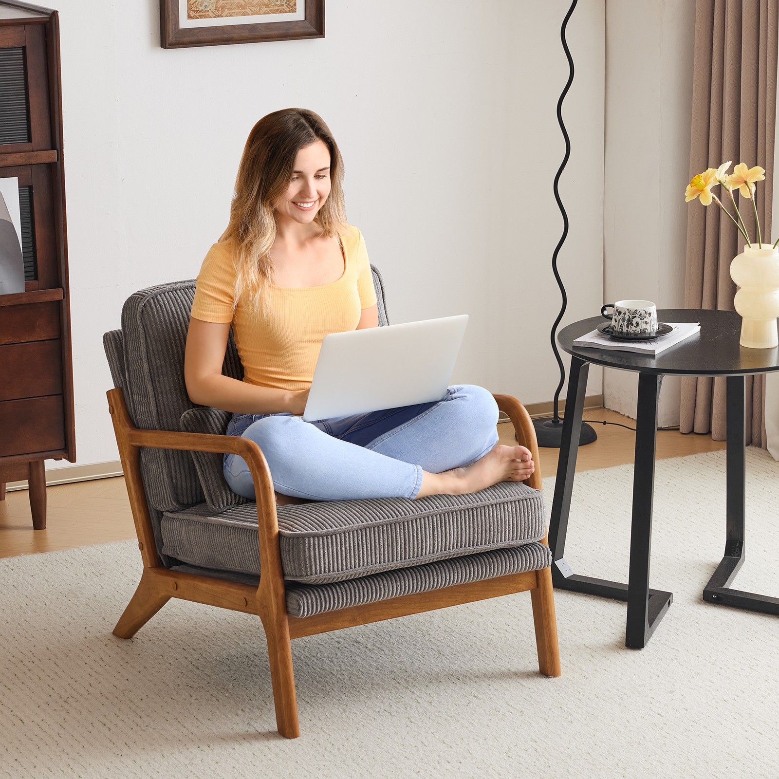 Light Gray Corduroy Upholstered Indoor Lounge Chair (330LBS Weight Capacity)