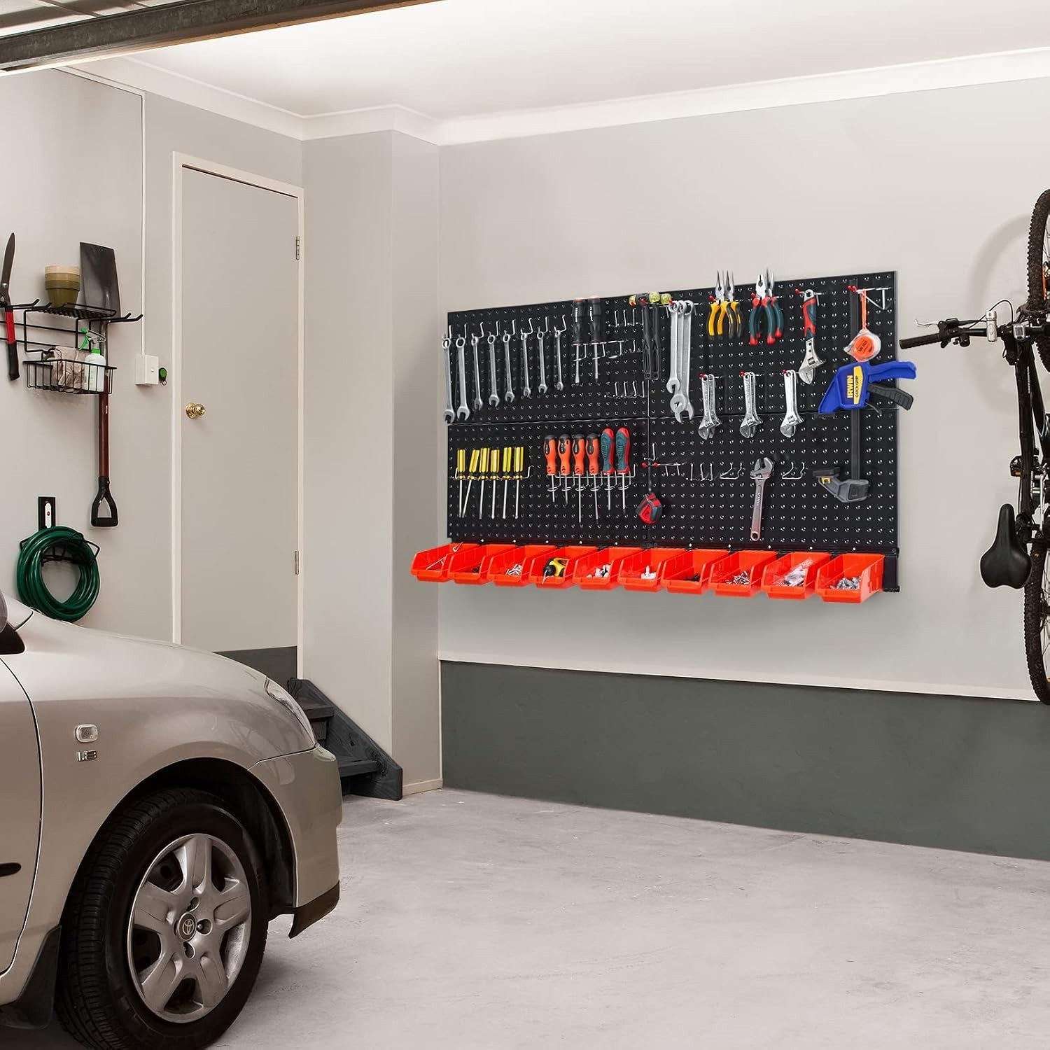 Expandable Garage Storage System with 4 Black Pegboards & Hooks - 59 Pieces