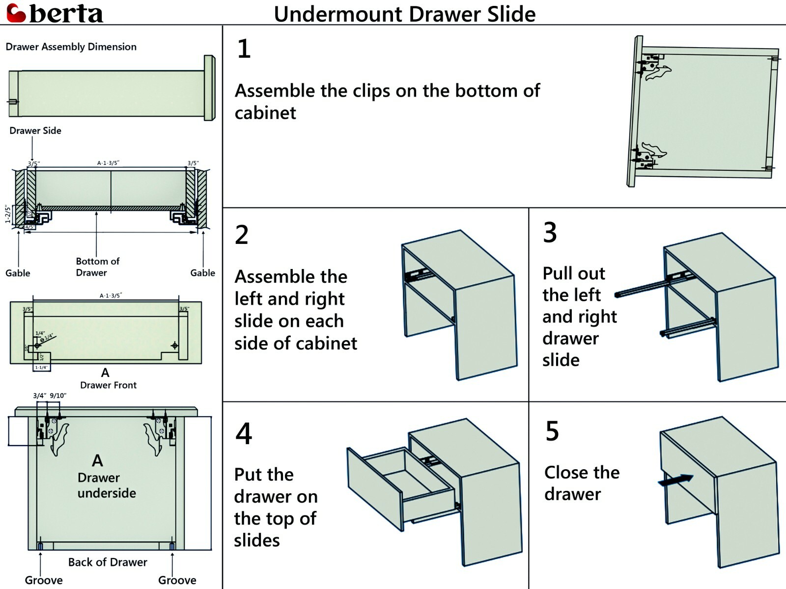 12 Inch Under Mount, Soft Close Drawer Slide 10 Pair