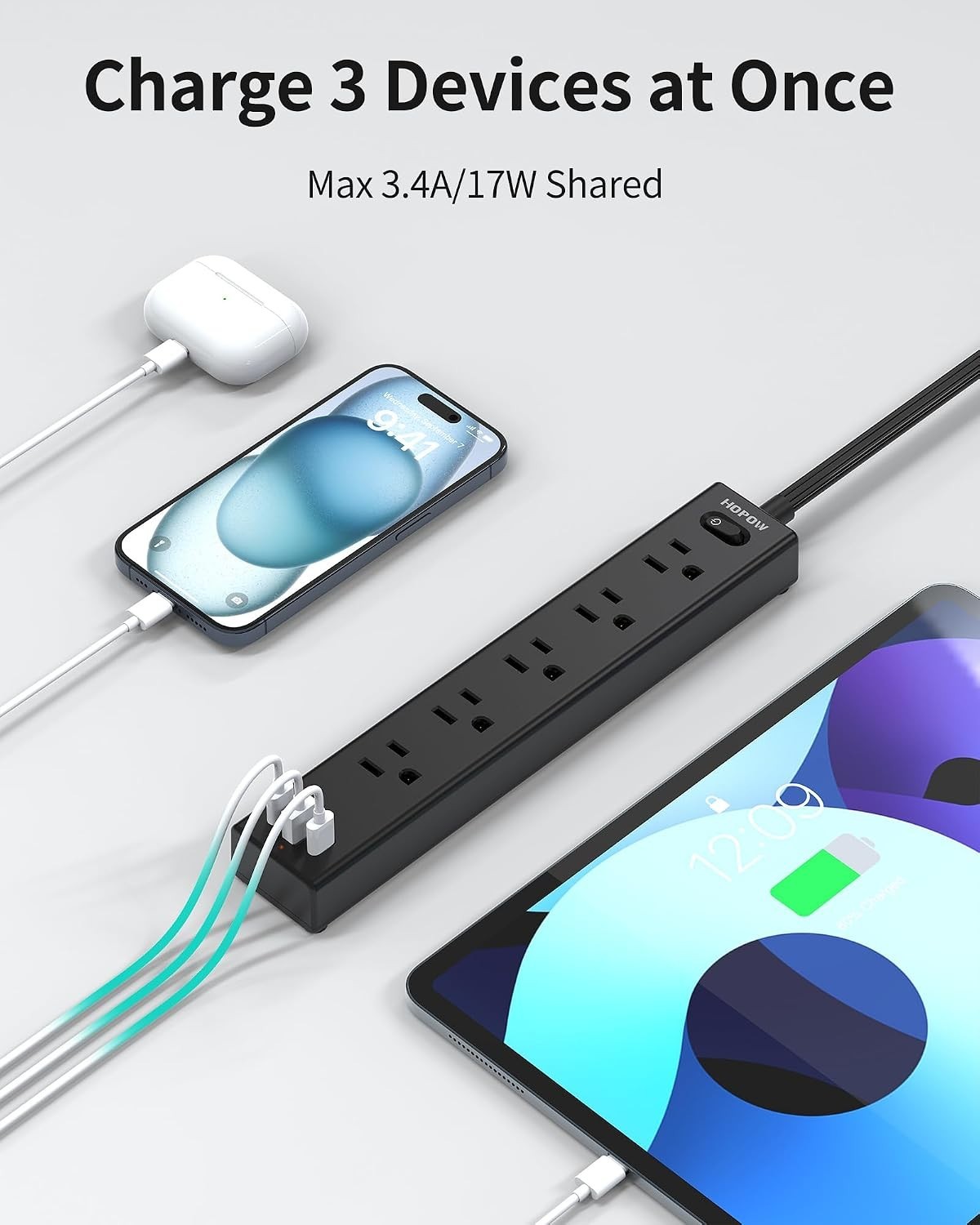 6FT Mountable Power Strip with 5 Outlets + USB Slots: Safe & Stylish Solution