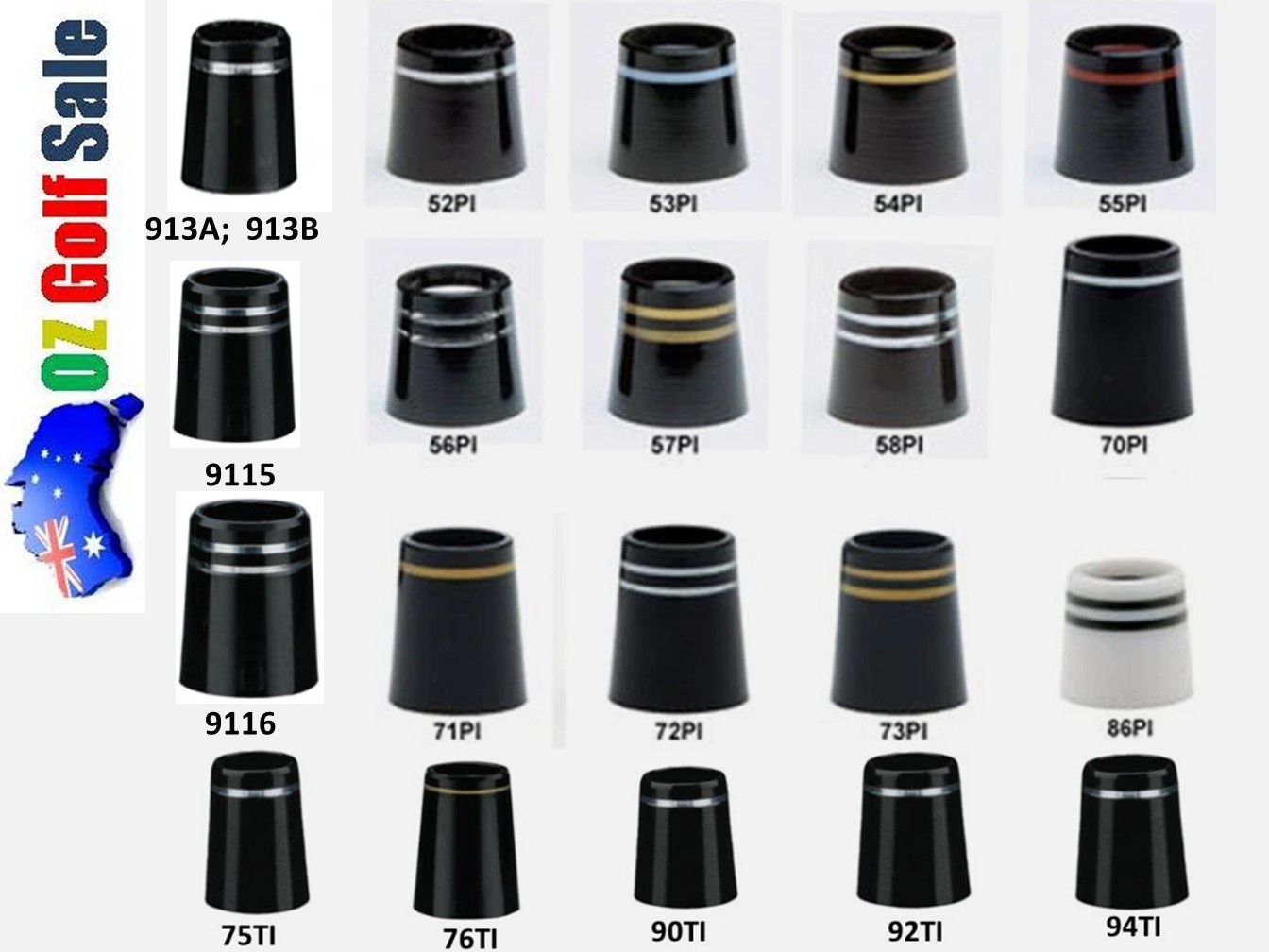 12pcs .355 Golf Club Taper Iron Ferrule with Ring - 21 Styles/Sizes
