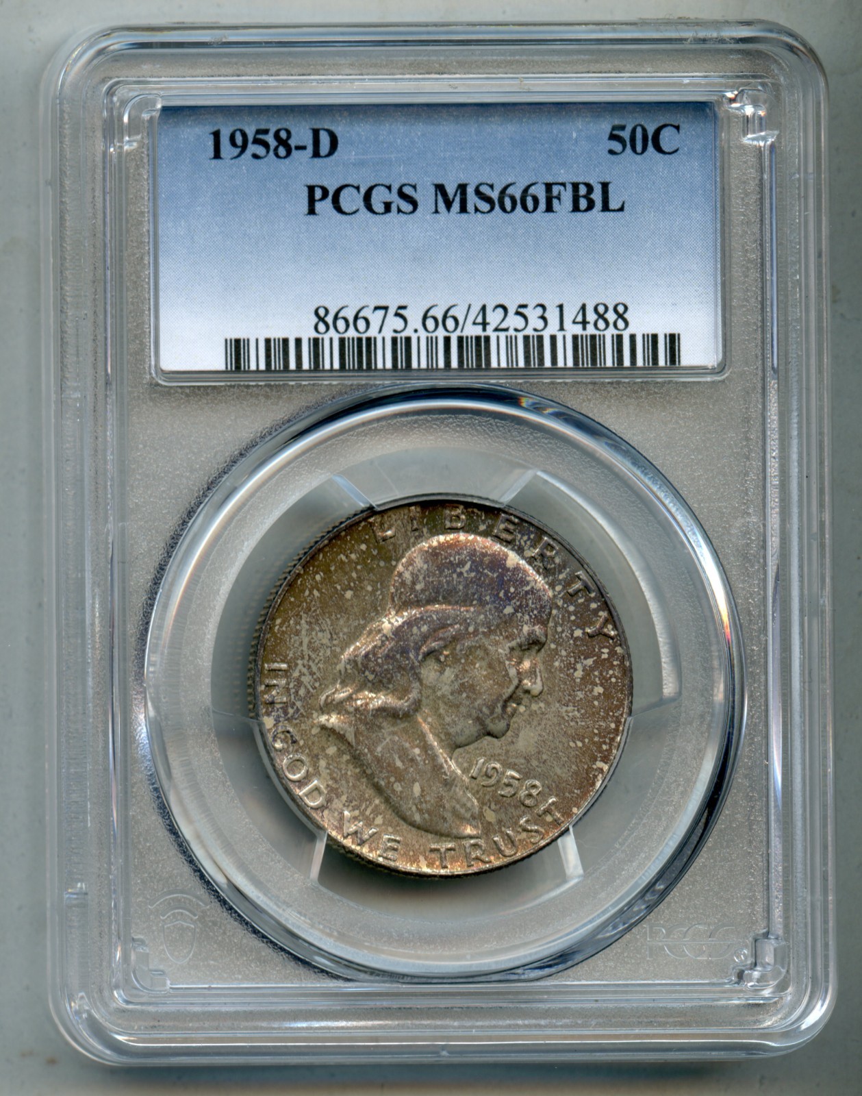 1958 D Franklin Silver Half Dollar PCGS MS 66 FBL