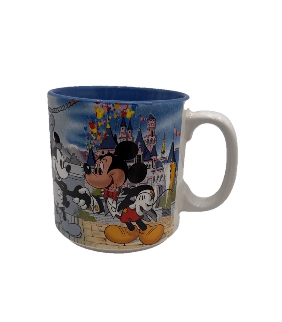 Vtg. Disney Mickey's 60th Birthday Ceramic Coffee Mug. White / Blue Japan EUC