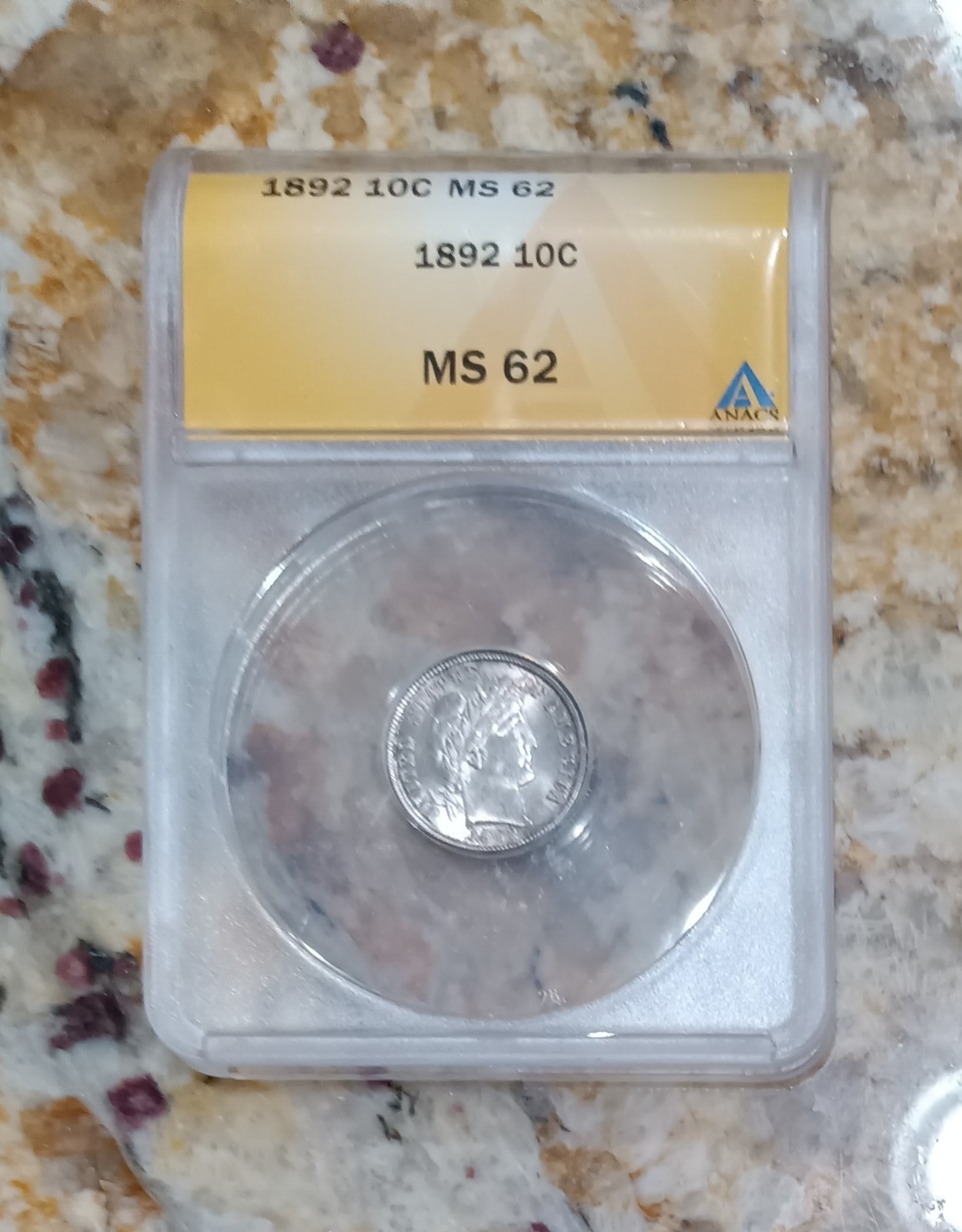 1892 Liberty Barber Dime, ANACS MS-62