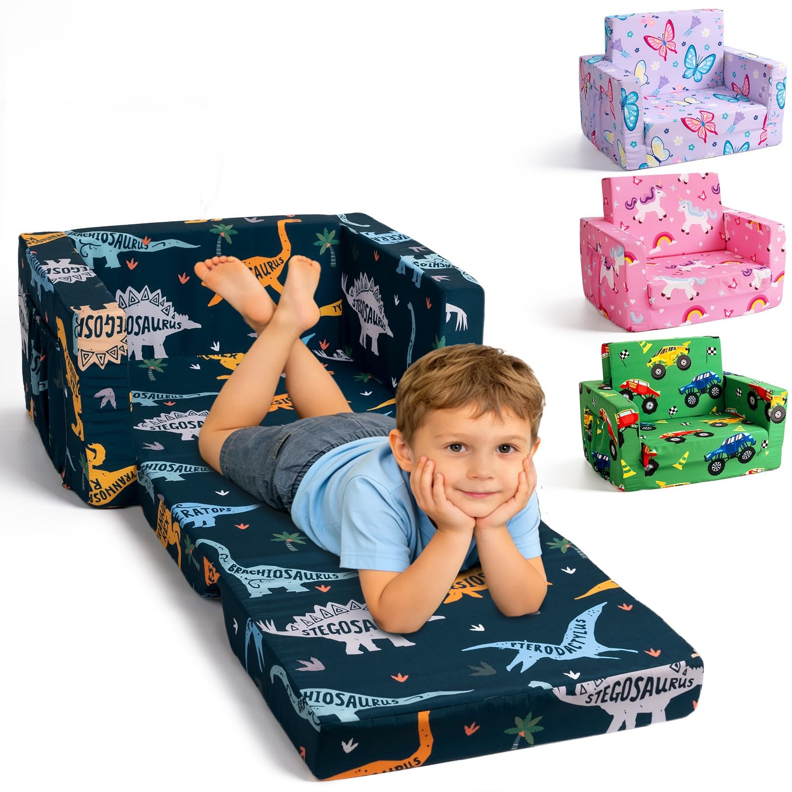 Foldable Toddler Couch, 30% More Support, 2-in-1 Comfy Sofa & Lounger for 1-3...