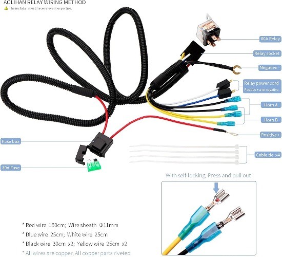 Button Switch, Waterproof Train Horn Wiring Kit, Relay Wiring Harness Kit for Tr