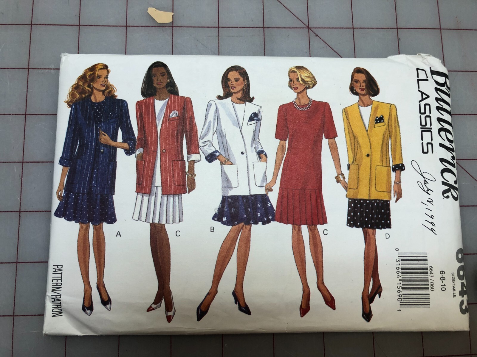 Butterick 6643, Misses Dress and Jackets, Sizes 6-10, UNCUT
