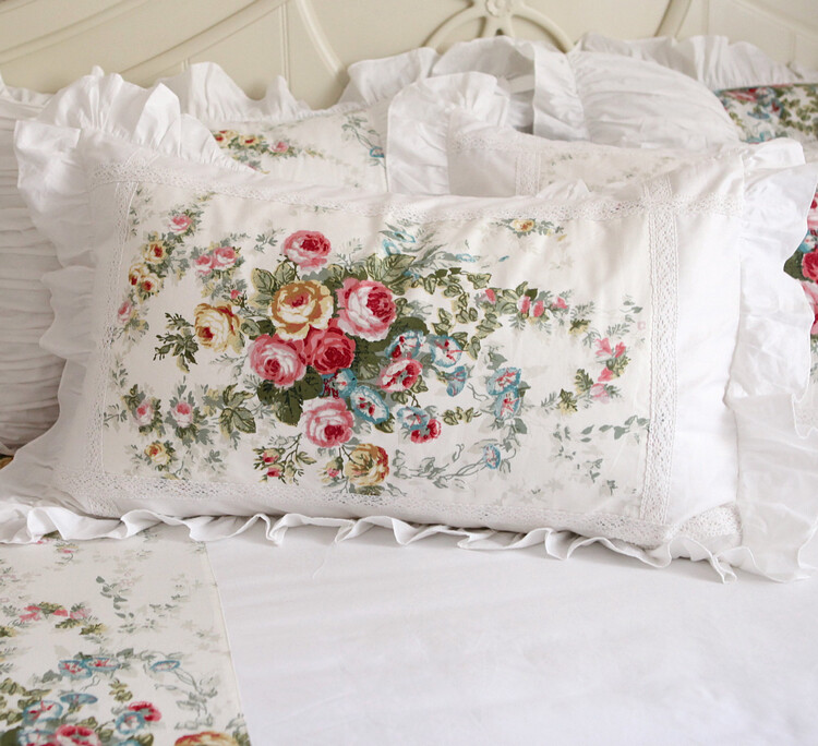 Vintage Ruffles Lace Embroidery Floral Pillow Case Cover Cushion Cover Standard