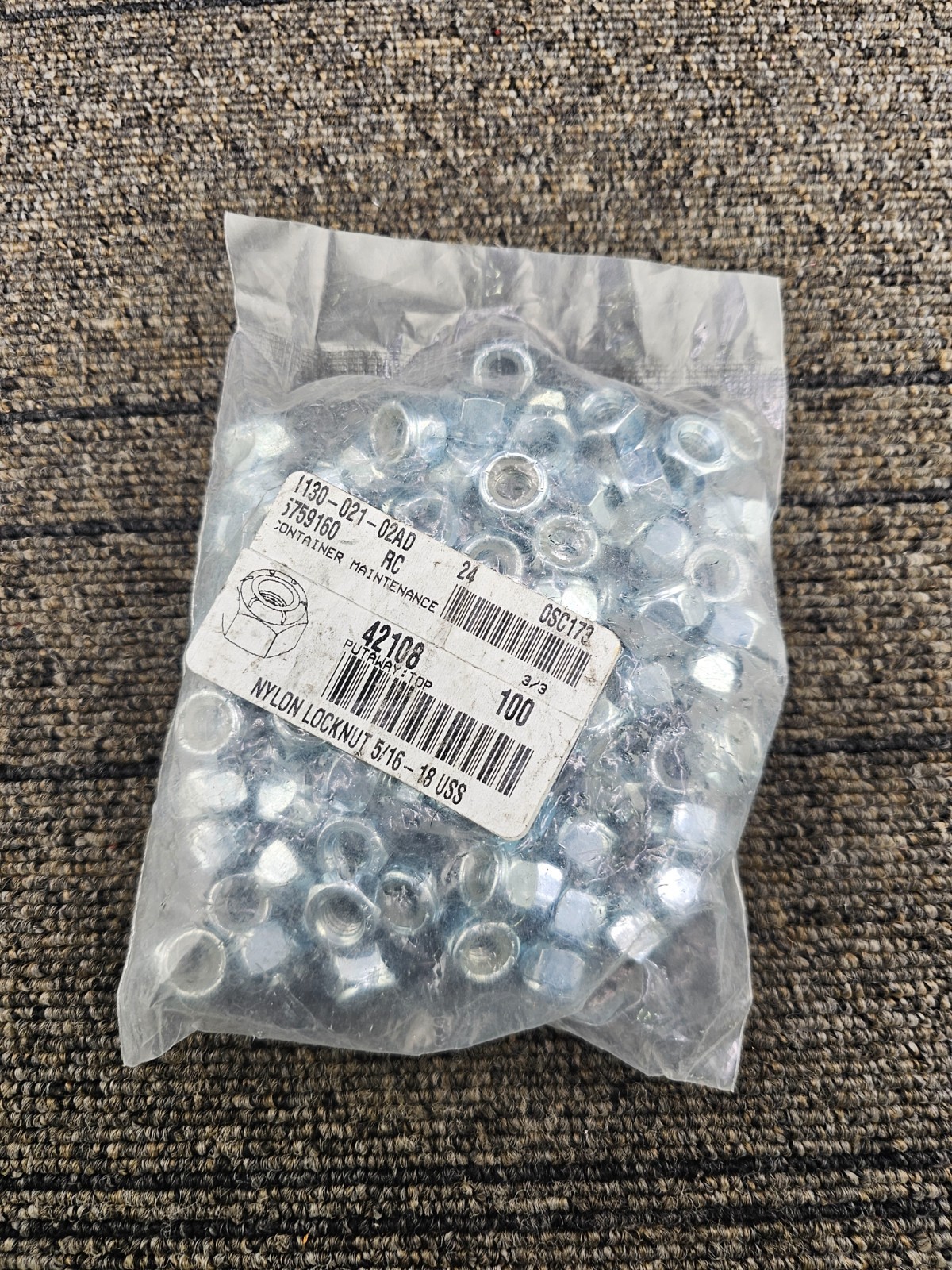 (QTY 100) 42108: Nylon Insert Lock Nut 5/16"-18 Grade 5 Carbon Steel Zinc Plated