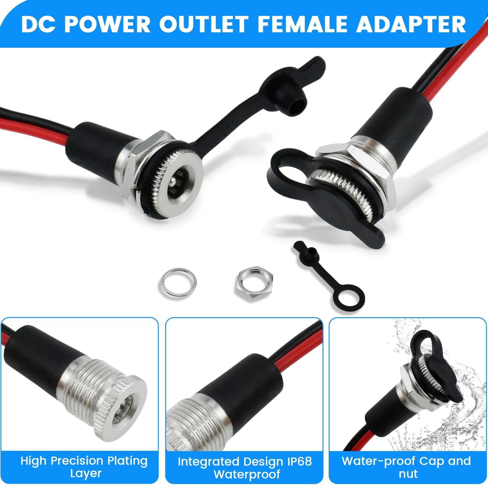 SDTC Tech 3 Sets 5.5 x 2.5 MM 10A DC Power Jack Socket Threaded × 2.5mm
