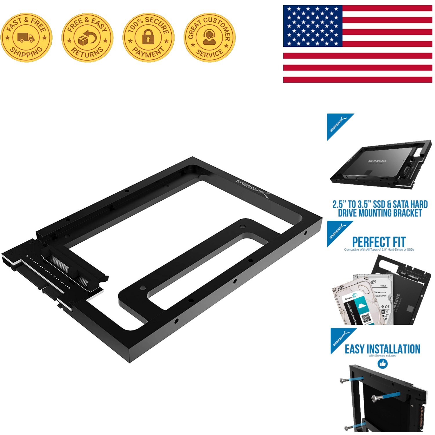 Aluminum SSD & SATA Hard Drive Adapter for 3.5” Desktop Bays - Black Finish