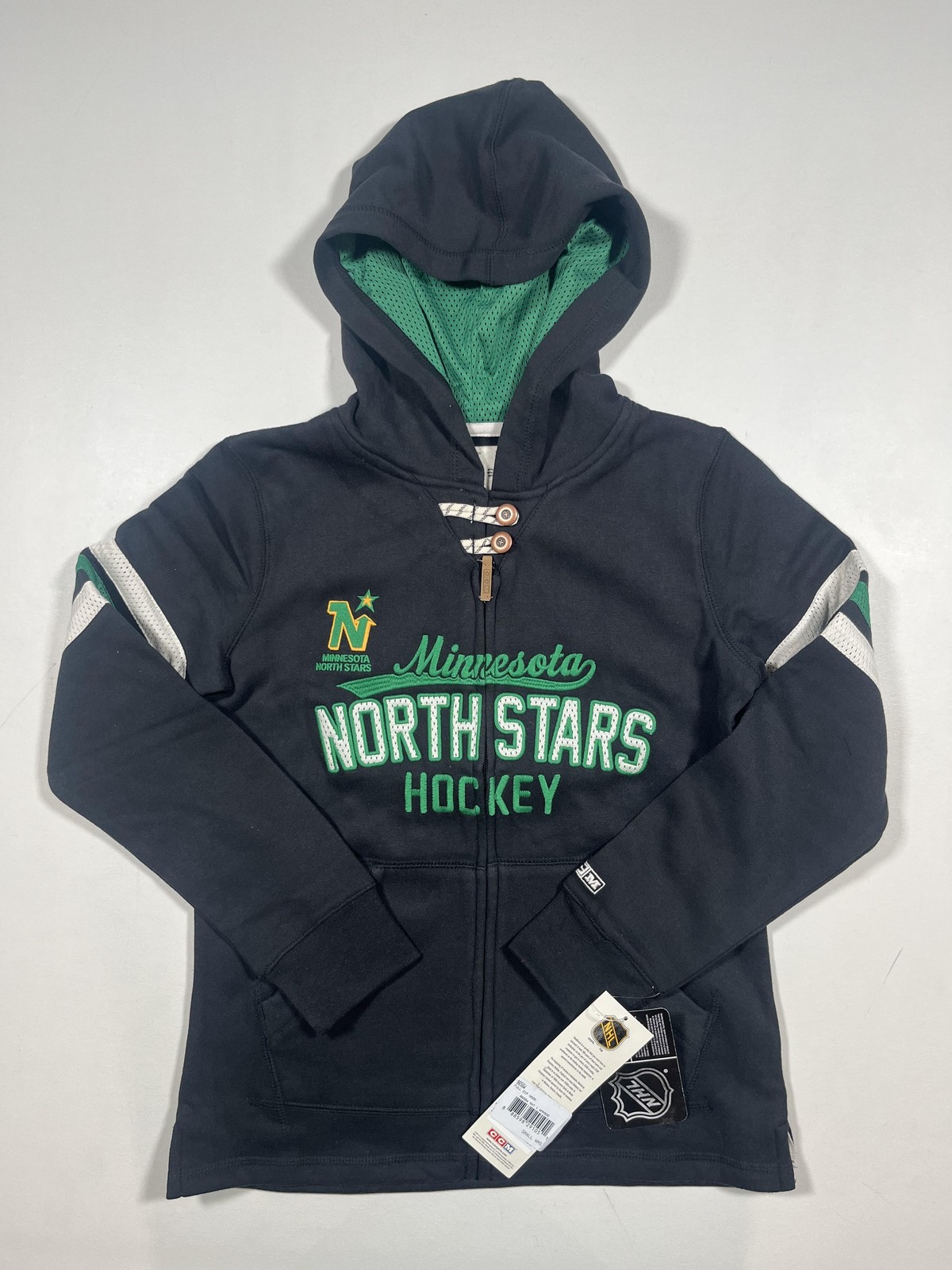 New Minnesota North Stars Hoodie Sweatshirt Womens Small Black NHL Hockey CCM