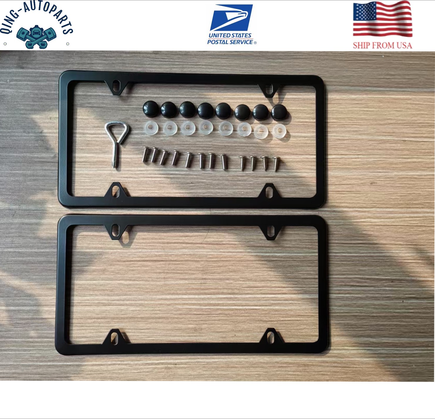 2PCS License Plate Frame Tag Cover 4 Hole Screw Caps Black Stainless Steel Metal