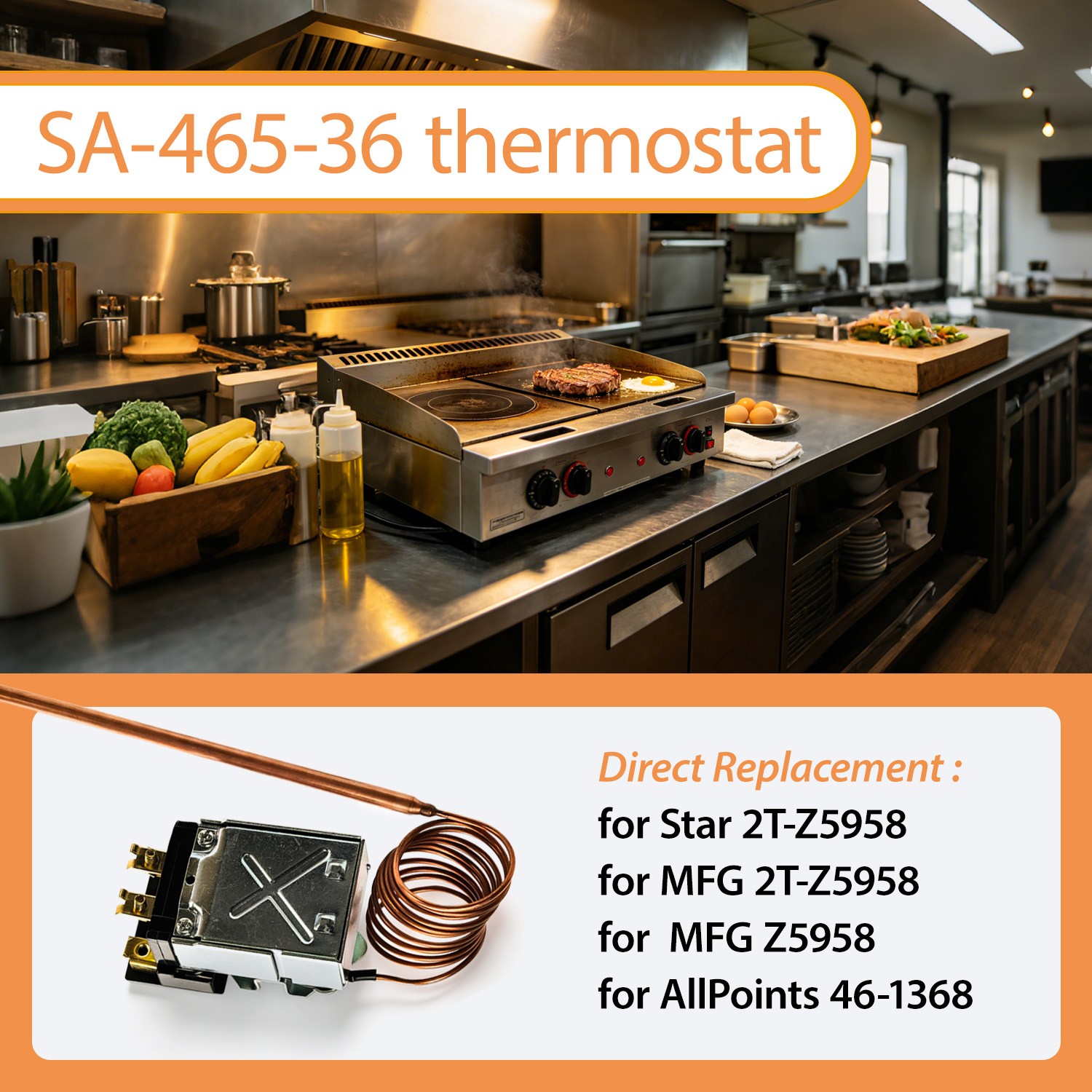 SA-465-36 Electric Griddle Thermostat Control for Star Max Griddle Temp 100-450F