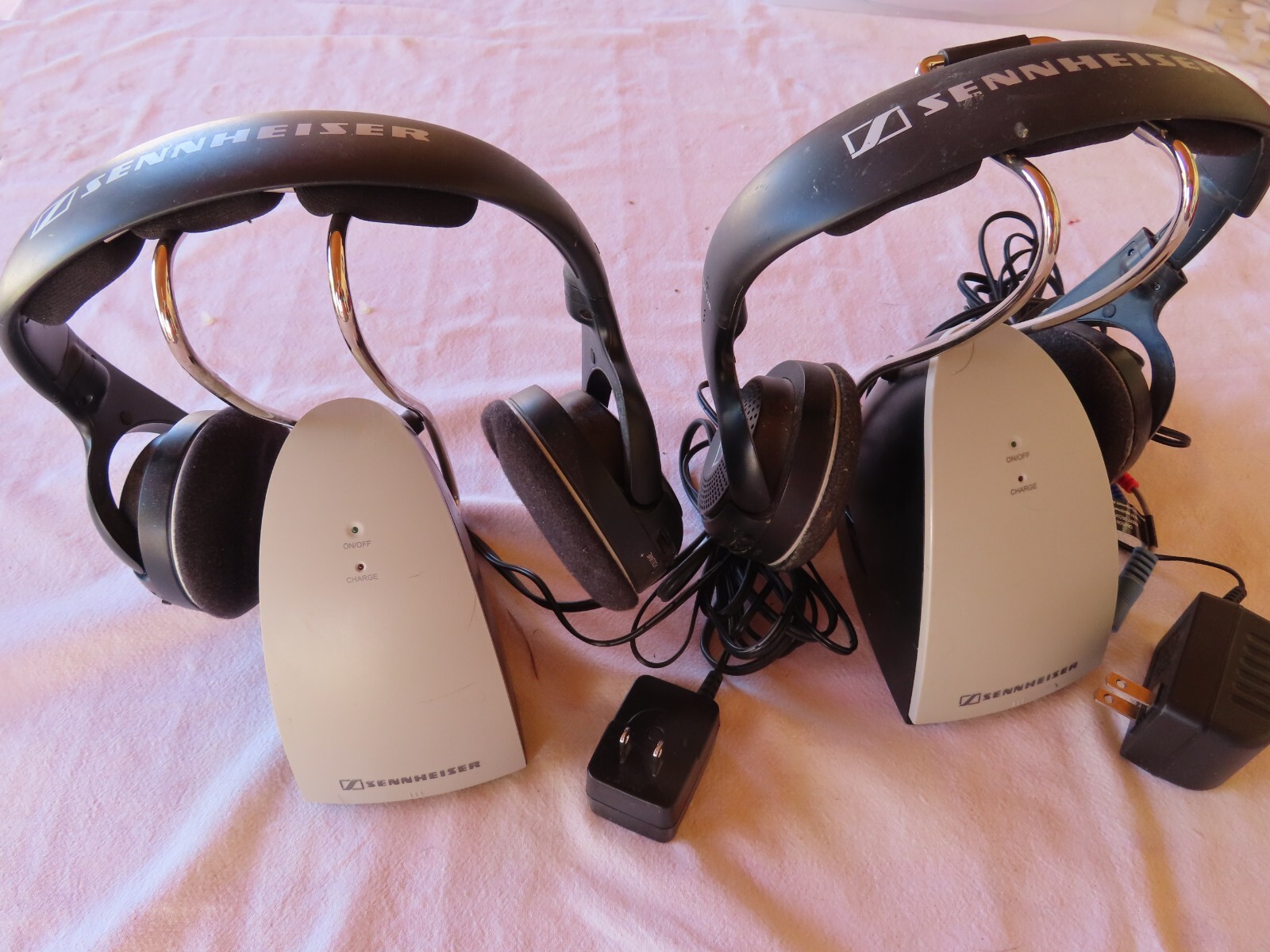TWO Sennheiser HDR 120 Headsets, TWO TR120 Chargers and TWO  power supplies
