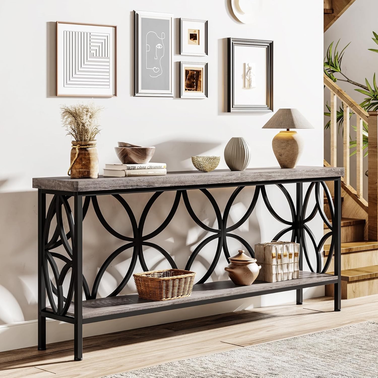 70.9-Inch Narrow Sofa Table Industrial Long Sofa Table Behind Couch Entry