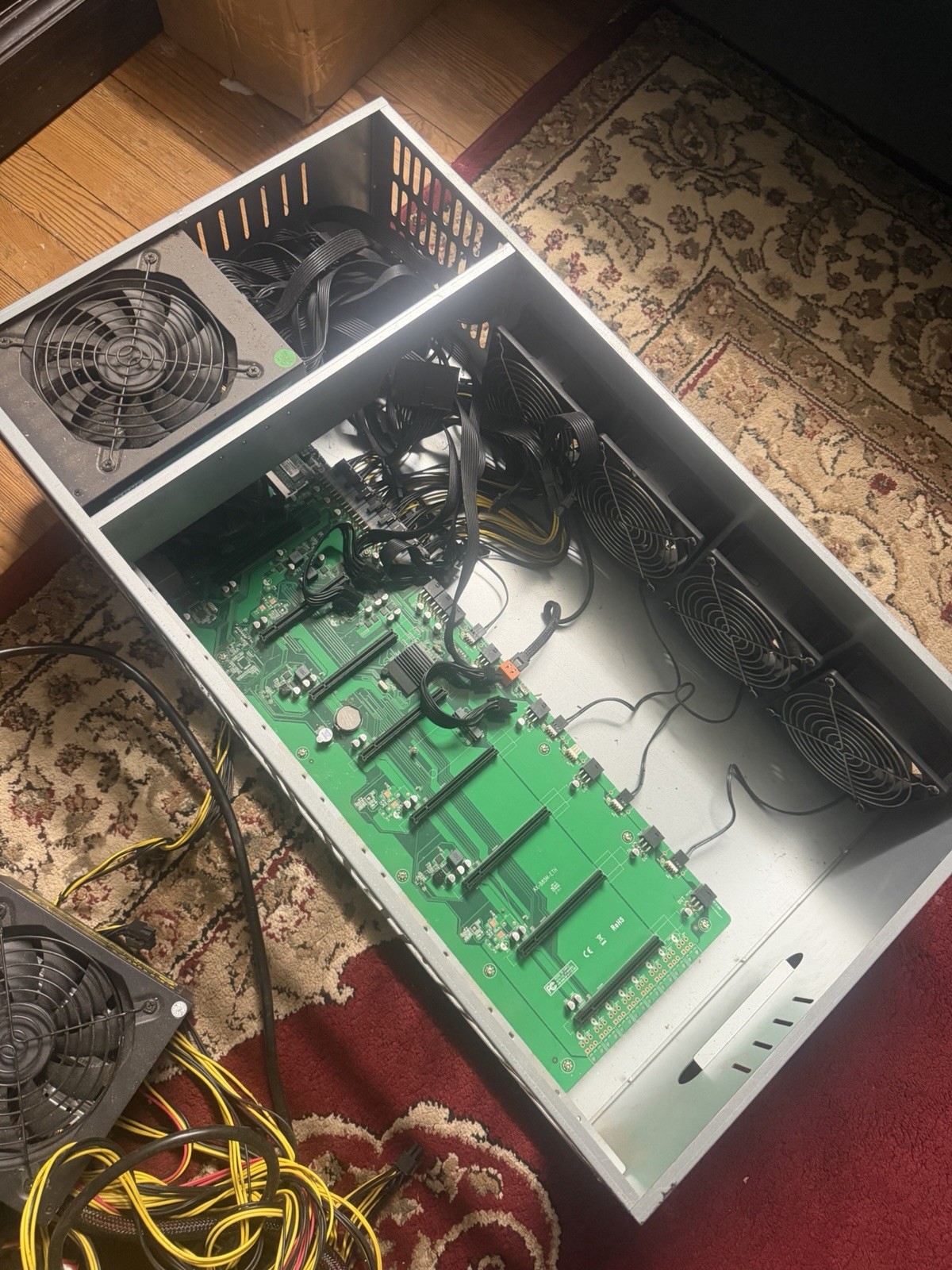 Mining Rig Frame Case with Power Supply, Motherboard, Multiple Fans, Cables