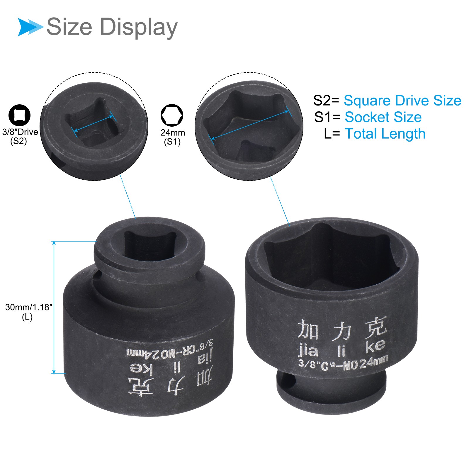 6 Point Impact Shallow Socket 3/8" Drive 24mm CR-MO Steel Hexagonal Round Corner