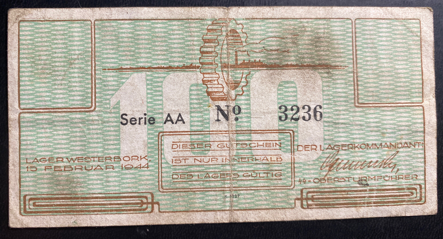 100 Cent Netherlands Westerbork Concentration Camp Currency Bill Note kz 1
