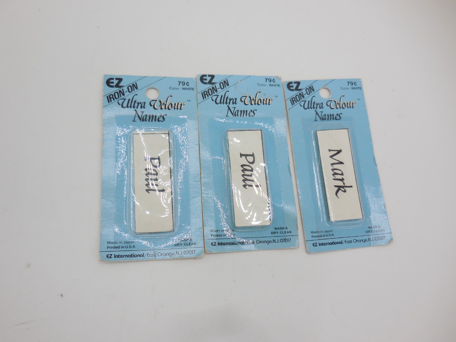 3 Vintage EZ Iron-On Ultra Velour Names Iron On Name Tag Paul Mark NIP