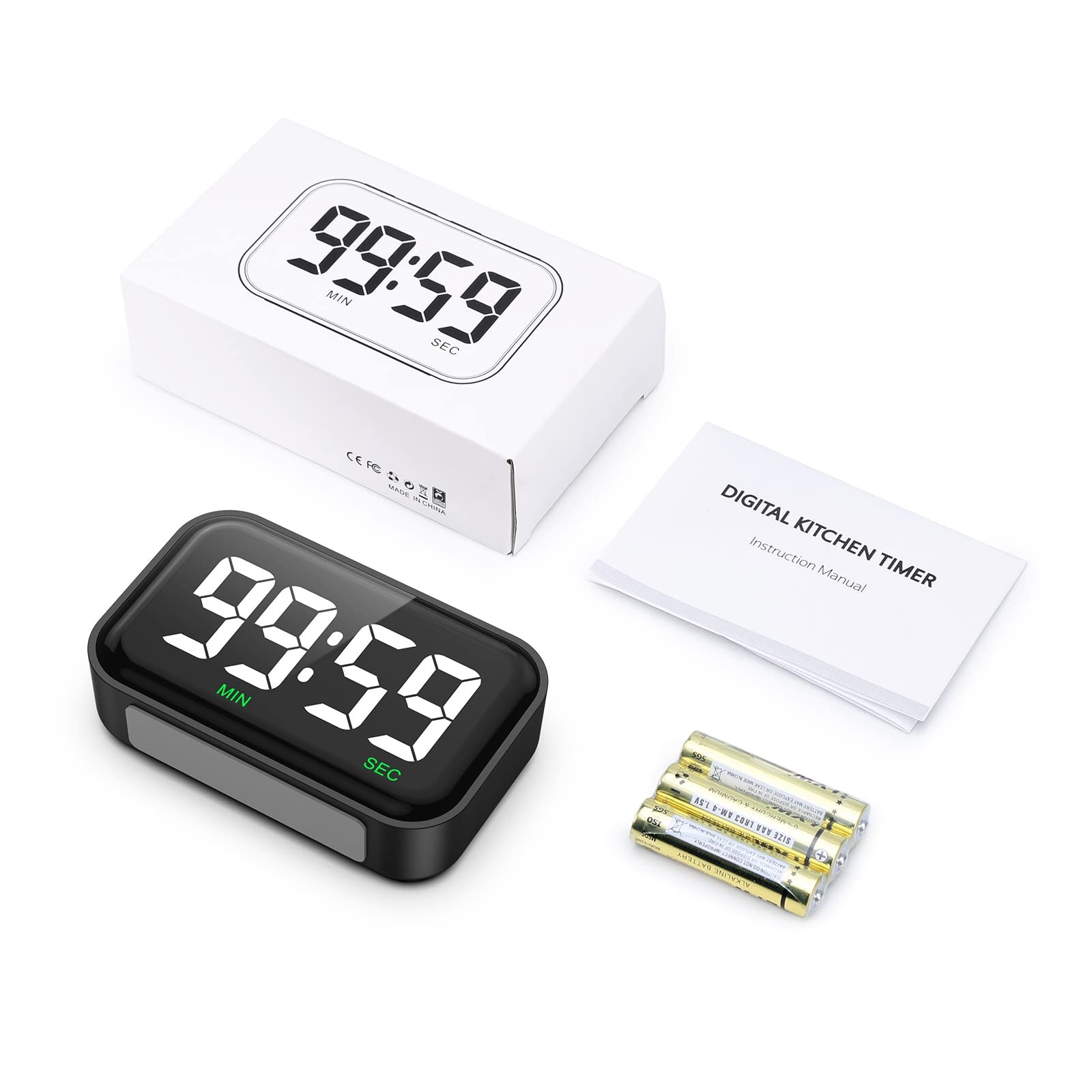 Digital Kitchen Timer, Digital Timer with Large LED Display, Magnetic Classro...